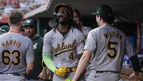 ▲運動家2年級生巴特勒（Lawrence Butler）本季第2次單場3響砲。（圖／美聯社／達志影像）