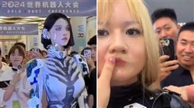 以真亂假！百萬女網紅「扮機器人混展台」遭亂摸　主辦方：並無邀請（組合圖／翻攝自抖音,X＠whyyoutouzhele）