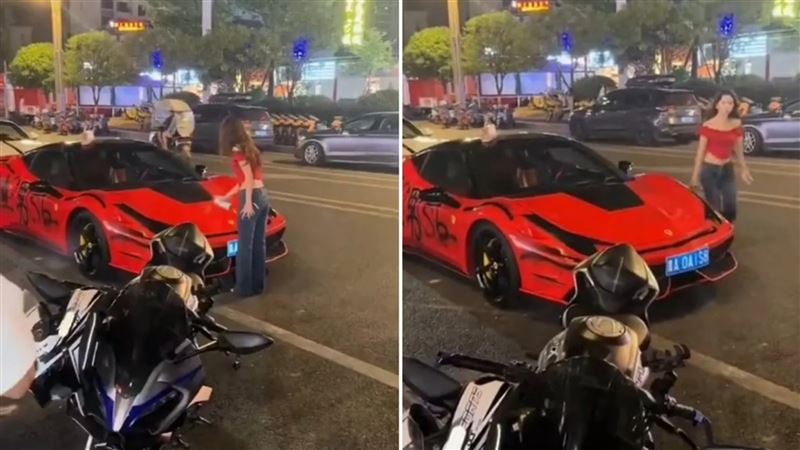 正妹朝法拉利噴渣男！車是男友租的賠償曝