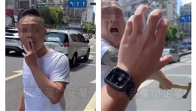 北市金山南路昨天發生一起行車糾紛事件，賓士車左姓男駕駛（28歲）拿下車與機車騎士理論，持斧頭朝戴安全帽的騎士敲擊，離開前自報全名，怒嗆對方「來告我啦！」。警方獲報已依毀損、恐嚇罪偵辦，據了解，左姓男子自稱是四海幫海巨堂大哥，曾涉及詐賭、仙人跳等刑案。