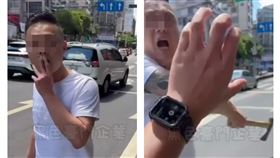 北市金山南路昨天發生一起行車糾紛事件，賓士車左姓男駕駛（28歲）拿下車與機車騎士理論，持斧頭朝戴安全帽的騎士敲擊，離開前自報全名，怒嗆對方「來告我啦！」。警方獲報已依毀損、恐嚇罪偵辦，據了解，左姓男子自稱是四海幫海巨堂大哥，曾涉及詐賭、仙人跳等刑案。