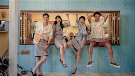 王大陸（左起）、柯佳嬿、張艾嘉、楊祐寧一起錄節目。（圖／泰坦星文創影視提供）
