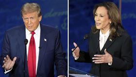 美國總統大選進行辯論，共和黨總統候選人川普和民主黨總統候選人賀錦麗交鋒。（圖／美聯社／達志影像）