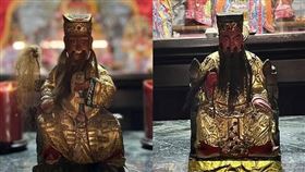宜蘭市城隍廟左廂的城隍夫人殿，原陪祀供奉神機妙算「鬼谷子」（左），未料光天化日下竟被人調包換成「呂洞賓」（右）。（合成圖／擷取自臉書宜蘭知識+）