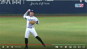 ▲林岱安游擊方向滾地球，張育成在外野草皮接到球長傳一壘。（圖／翻攝自CPBLTV）