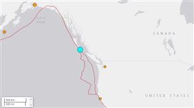 ▲加拿大西部外海發生規模6.5地震。（圖／翻攝自USGS）