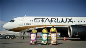 星宇航空幸運航班全機換上樂事可愛聯名抱枕，當班機的旅客還可獲得獨家聯名小圓扇並品嚐該航線限定口味的聯名洋芋片。（圖／星宇航空提供）