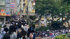 女網友分享淡水某巷弄中午湧現人潮。（圖／翻攝自threads）