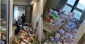 ▲一名年輕女租客退租把房子堆滿垃圾。（圖／翻攝微博）

