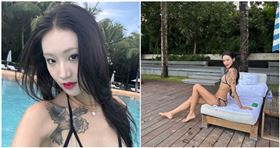 陸女網紅玫瑰跟外籍老公毛子常在社群分享家庭生活，抖音更是有超過230萬粉絲，近日她去海南三亞旅遊，稱被飯店泳池被救生員「男凝」（男性凝視）