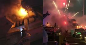 ▲豪華遊艇起火之際，船上還有2個人，好在這2人及時逃生，並未受到傷害。（圖／翻攝自社群網站X）

