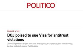 0924politico報導美國司法部將起訴visa理由為壟斷金融卡市場（圖／翻攝自POLITICO官網）
