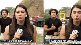 巴西知名歌手也是千萬網紅的MC Livinho亂入女記者為死亡車禍連線報導鏡頭，還做出跳舞的樣子。（圖／翻攝自TikTok）