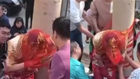 新娘遭綁電線桿…「尖叫、掙扎」全被無視！超扯婚鬧畫面曝（圖／翻攝自微博）