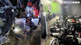 據悉，該戶住家疑似網購二手電池回家重新整理再賣出，因此家門口堆滿各種電池、電動車。（圖／翻攝畫面）