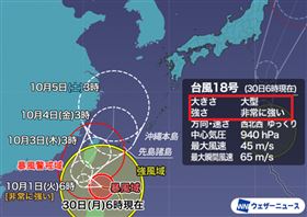 日本氣象廳修正：山陀兒升級「大型強颱」(圖/翻攝日本氣象廳)