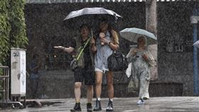 颱風山陀兒逼近  台北間歇性大雨（3）中央氣象署表示，29日受東北風及颱風山陀兒外圍雲系影響，易有短延時強降雨，基隆北海岸、大台北、東半部地區及蘭嶼、綠島有局部大雨發生，應留意雷擊及強陣風。圖為台北市中正區民眾撐傘防風防雨。中央社記者翁睿坤攝  113年9月29日