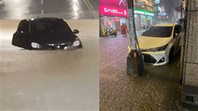 基隆淹水，汽車拋錨受困。（圖／翻攝畫面）