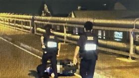 女騎士自撞中科陸橋分隔島命危。（圖／翻攝畫面）