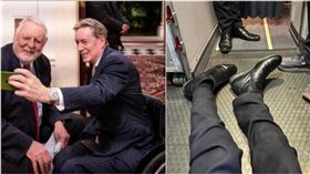 英國廣播公司BBC傷殘記者法蘭克加德納（Frank Gardner）因為航空公司不准他把輪椅帶進機艙，導致他在飛行期間想上廁所時，被迫在機艙走道的地板上爬行。（圖／翻攝Ｘ／Frank Gardner）