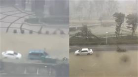 「高雄美術館豪宅區」再次傳出淹水情況。（圖／翻攝記者爆料網畫面）