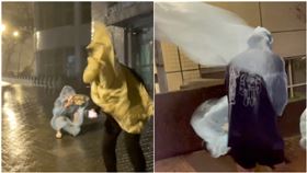 文化大學風有多猛？學生慘遭雨衣巴臉　校友憶：有教授被吹倒送醫（圖／翻攝自threads@melanie._.0117）