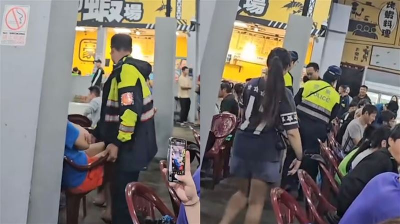 新北男釣蝦場醉翻　警連人帶椅扛走畫面曝