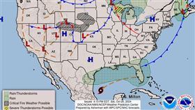 國家氣象局（National Weather Service）在社群媒體平台X上表示，目前正在墨西哥灣西部肆虐的熱帶風暴密爾頓（Milton），「預計下週週中將向佛州移動，並增強為大型颶風」。（圖／翻攝自Ｘ）