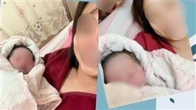 林母緊攬得來不意的孩子，笑得合不攏嘴，甚至模仿起孩子熟睡的甜樣。（圖／翻攝當事人臉書）
