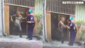 劉男拒絕送醫，一開門就拿出預藏的水果刀往警方腹部猛刺。（圖／翻攝畫面）