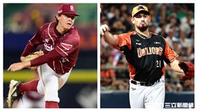  ▲季後挑戰賽G4由樂天桃猿肯特（Matthew Kent）（左）對戰統一獅勝騎士（Mario Sanchez）（右）（圖／樂天桃猿提供、記者劉彥池攝影）