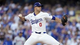 ▲佛萊爾提（Jack Flaherty）國聯冠軍賽前5局無失分，道奇連29局無失分寫下國聯紀錄。（圖／美聯社／達志影像）