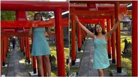▲外國正妹於日本鳥居進行引體向上動作，影片瘋傳。（翻攝X）