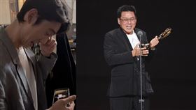 吳慷仁奪下金鐘視帝，由該片導演許肇任揹著包包上台代領。