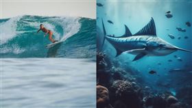 義大利衝浪網紅茱莉亞遭到旗魚刺傷左胸死亡。（合成圖／翻攝自Giulia Manfrini IG、Pixabay）