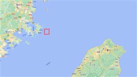 紅框處為福建平潭海事局發布22日實彈射擊區域。（圖取自Google地圖網頁google.com/maps）
