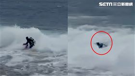 大浪將人捲起撞向礁岩，站都站不起來，驚悚畫面曝光。（圖／翻攝畫面）