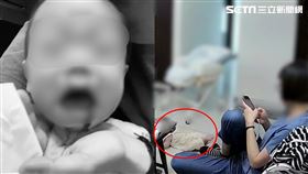 嬰兒摔倒滿嘴血，痛得哇哇大哭，保母仍無視忘我滑手機，拒絕送醫。（圖／翻攝畫面）
