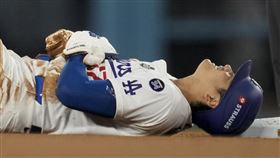 7局大谷翔平盜壘失敗，疑似受傷表情相當痛苦。（圖／美聯社／達志影像）