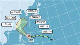 中央氣象署,颱風,康芮,14：00路徑潛勢預報圖（圖／翻攝自中央氣象署）