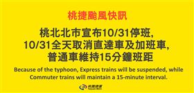 因應康芮颱風，桃園捷運31日營運模式將調整。（圖／翻攝自桃園捷運官網）