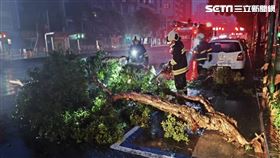 台北市重慶北路及昌吉街口發生路樹倒塌事件。（圖／翻攝畫面）