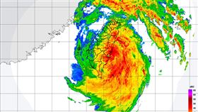 康芮颱風登陸後環流遭到破壞，雷達迴波圖已看不到明顯颱風眼。（圖／氣象署）