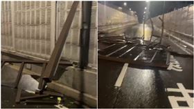 大樓遮雨棚吹到環東匝道！車道無法通行（圖／翻攝畫面）