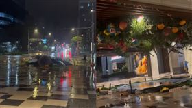 南港CITYLINK「大樹爺爺」陣亡，被吹飛倒臥人行道，樓下車站天花板狂掉。（圖／翻攝自臉書／我是南港人）