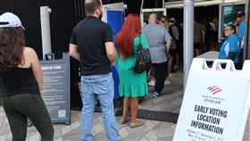 夏洛特市投票所共和黨總統候選人川普與對手賀錦麗民調拉不開，兩陣營人馬在搖擺州北卡羅來納州使最大力氣衝選情，投票所外還「加派兵力」。圖為夏洛特市一處投票所。中央社記者鍾佑貞夏洛特市攝  113年11月1日