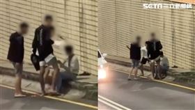 顏姓男子喝醉擋車，砸東西遭3人圍毆教訓。（圖／翻攝畫面）
