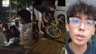 颱風踹機車！刺青猴扶車道歉　酷炫：假掰