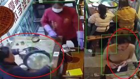 一名人妻不滿老公吃飯時一直偷瞄隔壁桌的美女，臨走前竟拿滾燙火鍋朝美女臉上潑灑。（翻攝微博）