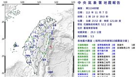 ▲花蓮東部外海7日凌晨1時許發生芮氏規模5.5地震。（圖／取自中央氣象署官網）